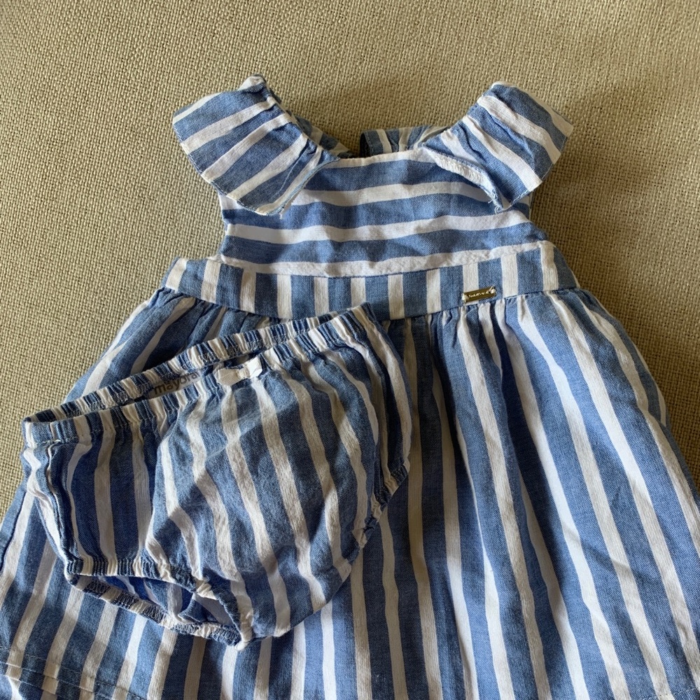 Blue and white striped dress
